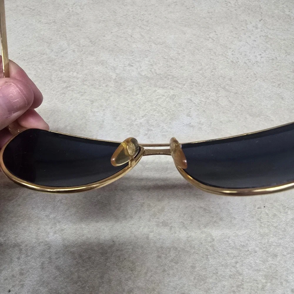 Vintage Gold Aviator Sunglasses Double Bridge Dark‎ Lens Taiwan ROC FS Retro